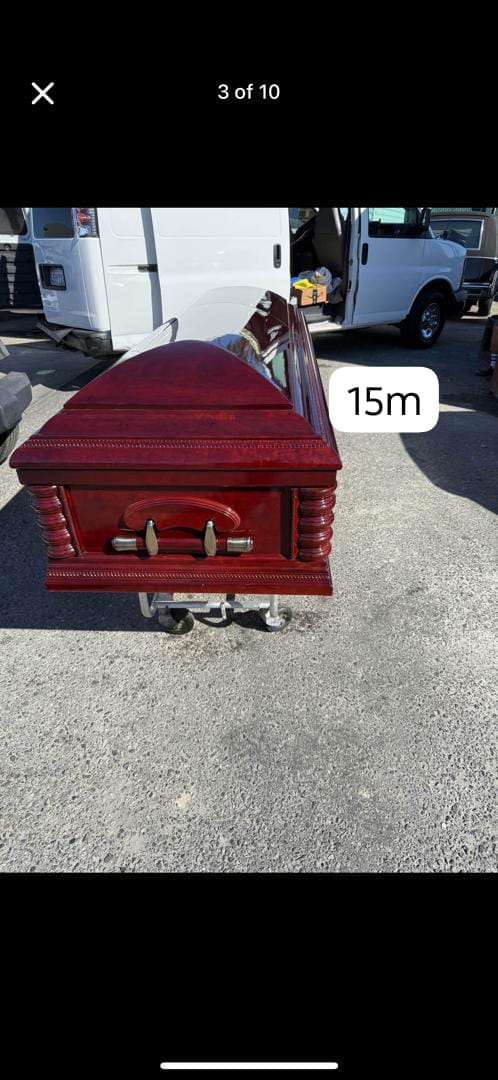 Cherry Gloss Casket — Foreign Caskets available at Vanity Funeral Home, Lagos
